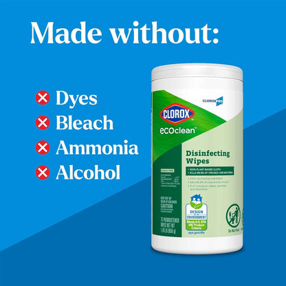 CloroxPro Clorox EcoClean Disinfecting Wipes, Multipurpose 100% Plant Based Cleaning Cloths, Antibacterial Disinfectant, Safe for Multi Surface Use
