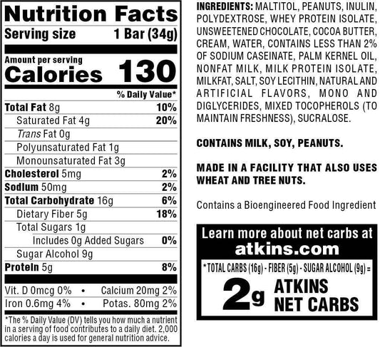 Atkins Endulge Caramel Nut Chew Bar, Low Sugar Snack, Dessert Bar, High Fiber Bar 1g Sugar, 10 Count