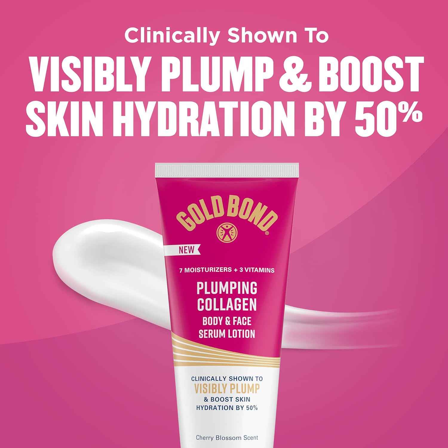 Gold Bond Plumping Collagen Body & Face Serum Lotion, Lightweight Hydrating Moisturizer with Collagen Peptide Complex, Jojoba and Grapeseed Oils to Visibly Plump Skin, Cherry Blossom Scent