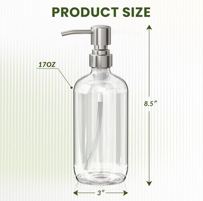 AmazerBath_Soap_Dispenser,_2_Pack_Glass_Soap_Dispenser_with_Pump_Stainless_Steel,_17_Oz_Hand_Soap_Bottles_Bathroom_Kitchen,_Clear