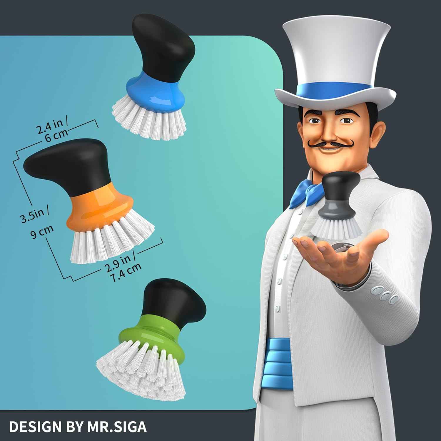 MR.SIGA Dish Scrub Brush, Palm Brush Dish Scrubber with Ergonomic Grip, Kitchen Brushes for Dishes, Pack of 2