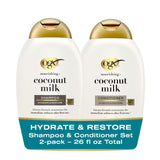 OGX Nourishing + Coconut Milk Sulfate Free Shampoo and Conditioner Set, Hydrates & Softens Hair, Lipi Pro Shield Technology, Creamy Coconut Milk White Peach & Shea Butter Scent