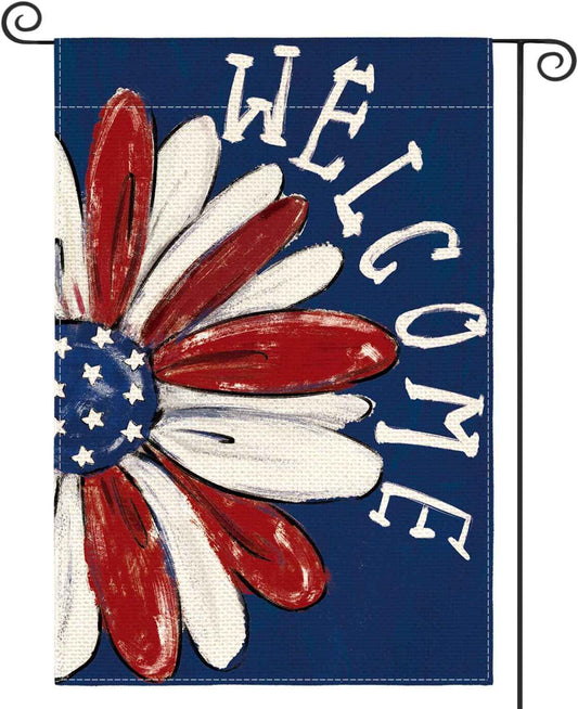 AVOIN colorlife Patriotic 4th of July Garden Flag Double Sided Outside, Memorial Day Floral Welcome Daisy Yard Outdoor Decoration