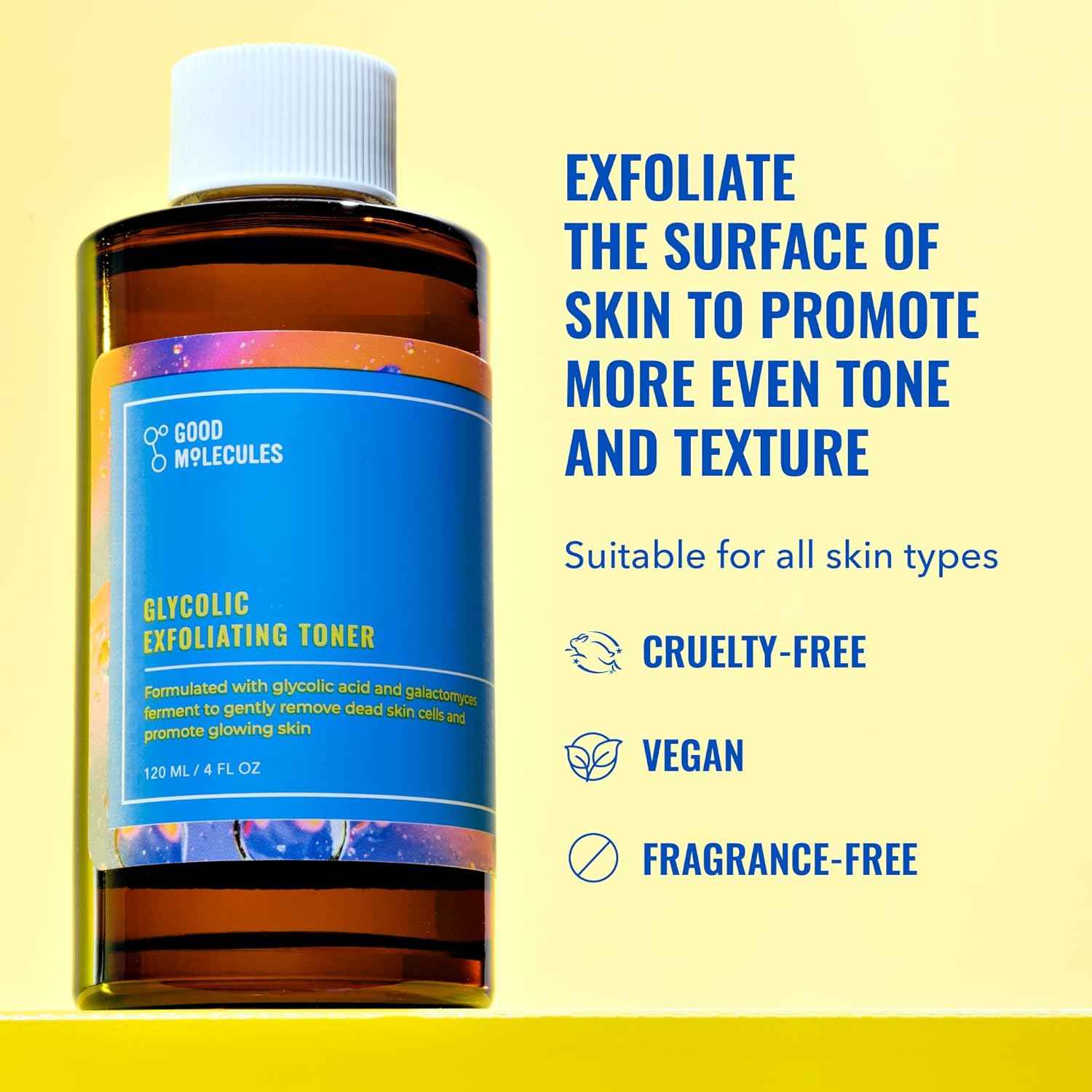 Good Molecules Glycolic Exfoliating Toner - Hyaluronic and Glycolic Acid Daily Toner for Face - Cleansing Facial Exfoliant for Glowing Even Skin Tone, Skin Care