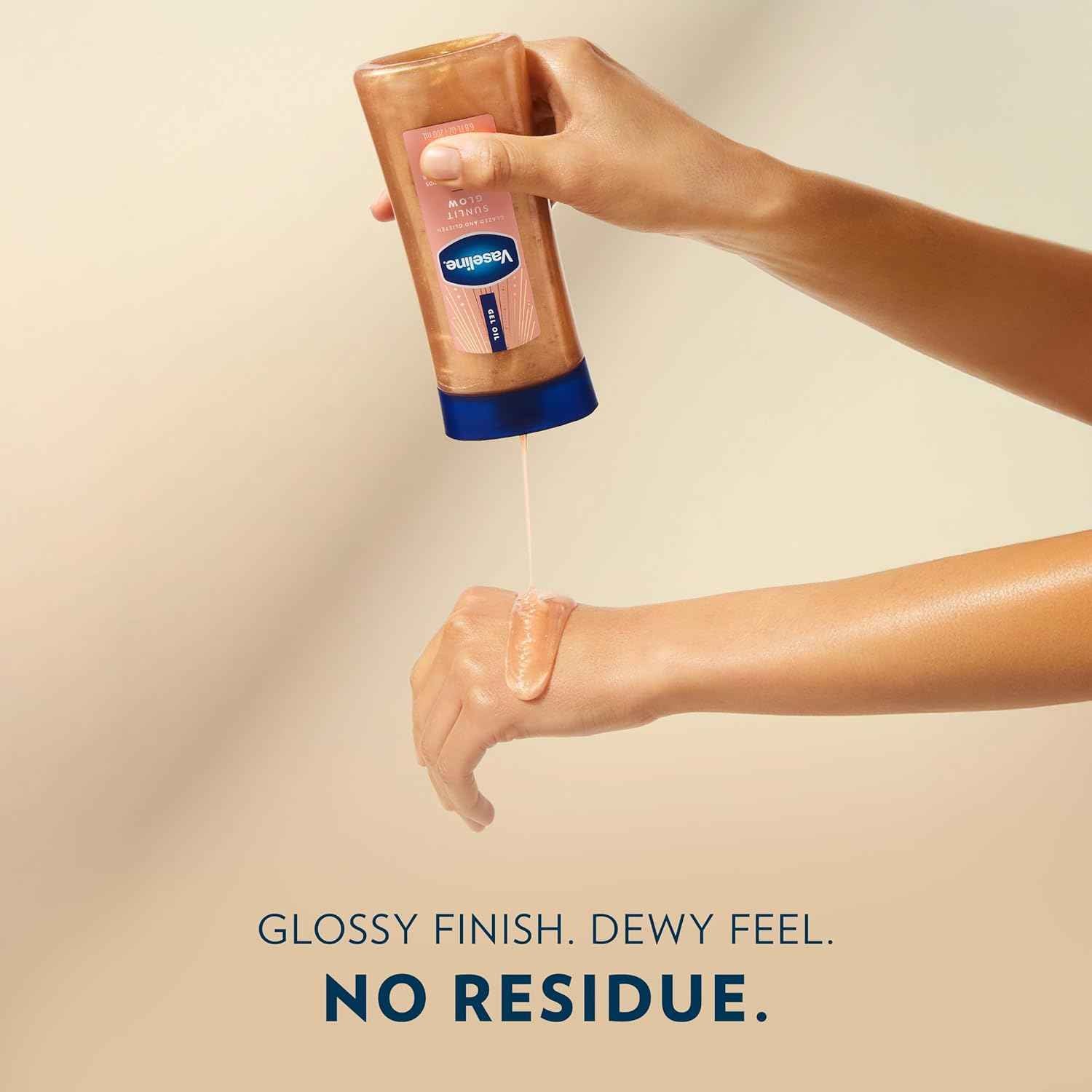 Vaseline Glazed and Glisten Sunlit Glow Body Gel Oil, Ultra-Hydrating Lipids with 100% Pure Cocoa Butter and Shimmering Oil, Vanilla Cocoa Scent, 1.69 Fl Oz, 3 Pack