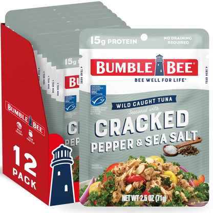 Bumble Bee Seasoned Tuna Pouch - Wild Caught and Ready to Eat for Snack, Salad, Korean Tuna Bowl - 14g Protein per Serving - PERFECT, PORTABLE, GOODNESS - 2.5 oz Packet