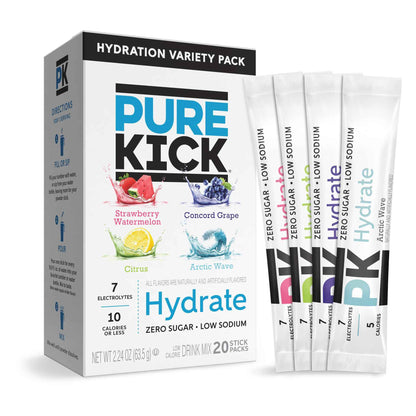 Pure Kick Hydration Singles To Go Drink Mix, Includes 12 Boxes with 6 Packets in each Box, 72 Total Packets