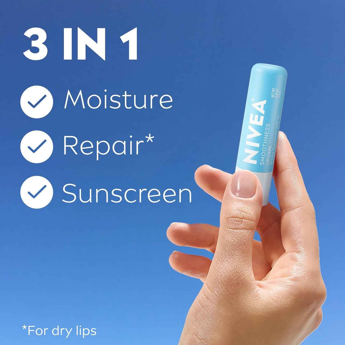 NIVEA Lip Care, Sunscreen Lip Balm with SPF 15 Broad Spectrum, Shea Butter, Nourishing Oils and Vitamin C & E, 3-in-1 Moisture, Repair and Sunscreen