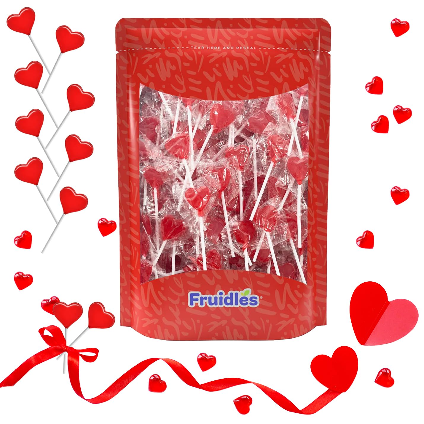 Fruidles_Lollipops_Mini_Red_Heart_Shaped_Strawberry_Flavored_Individually_Wrapped,_5g_30_Lollipops_Half-Pound