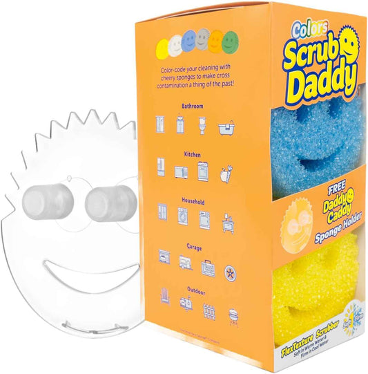 Scrub 6 Kitchen Sponges & 1 Daddy Caddy Dish Sponge Holder - BPA Free & Made with Polymer Foam - Stain & Odor Resistant, Scratch-Free Multipurpose Scrubbers