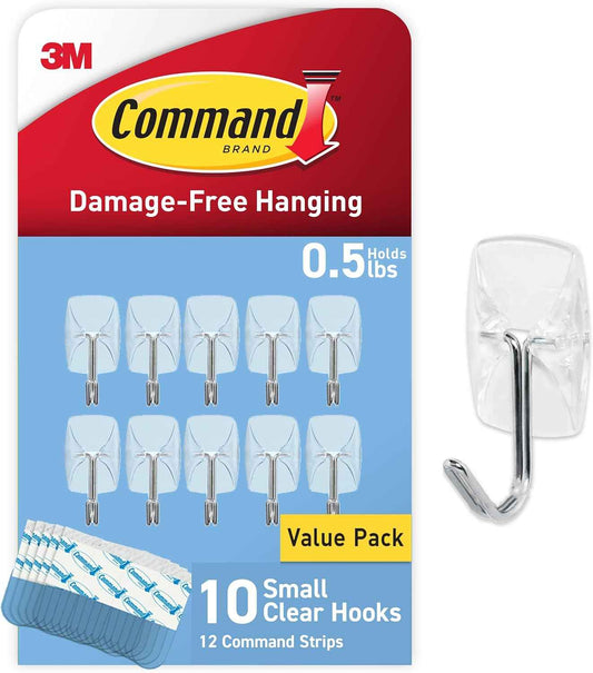 Command Small Clear Wire Toggle Hooks, Damage-Free Hanging with Adhesive, Great for Hanging, Organization and Storage, Holds up to 0.5 lb