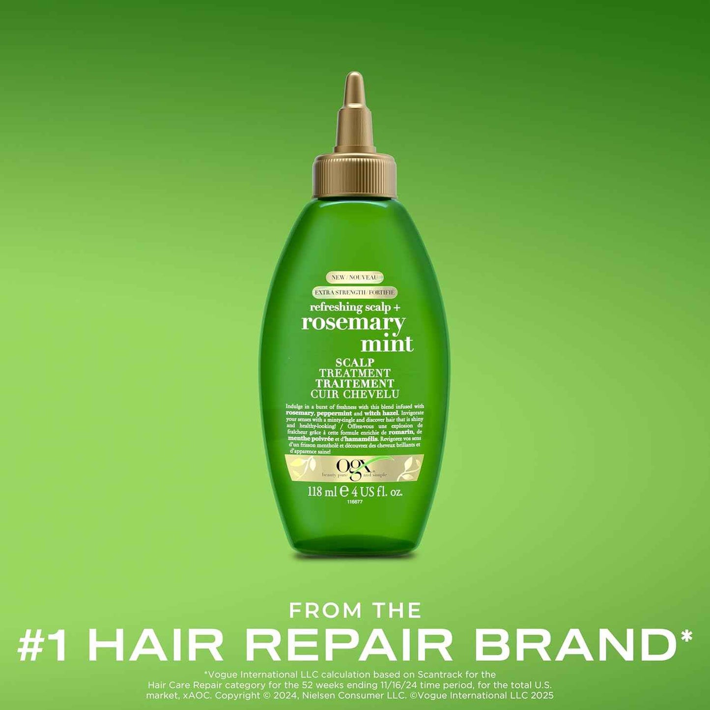OGX Extra Strength Refreshing Scalp + Rosemary Oil Mint Dry Scalp Treatment, Peppermint & Witch Hazel Scalp Detox, Clarifying Leave-In to Help Remove Buildup and Refresh, Shiny Hair Finish, 4 fl oz