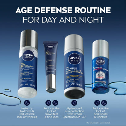 NIVEA_MEN_Age_Defense_Instant_Hydrating_Face_Serum_for_Dry_Skin,_With_Pro-Retinol_and_Hyaluronic_Acid,_Facial_Serum_Helps_Reduce_Look_of_Fine_Lines_and_Wrinkles,_1.7_Fl_Oz_Bottle