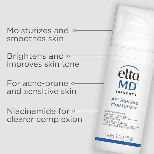 EltaMD AM Restore Face Moisturizer for Women and Men, Light Moisturizer Face Cream, Made with Niacinamide and Hyaluronic Acid