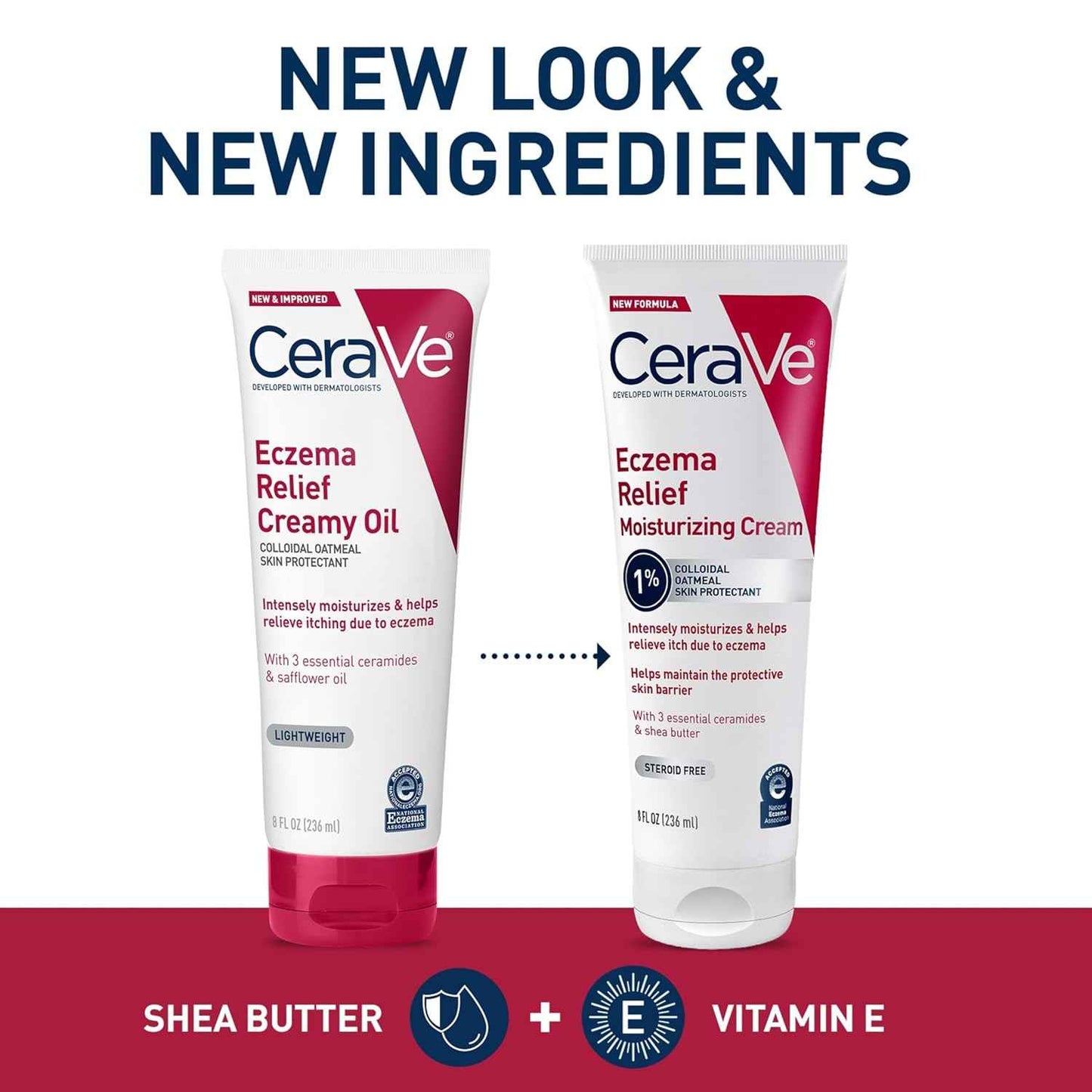 CeraVe Eczema Relief Moisturizing Cream with Colloidal Oatmeal, Shea Butter & Vitamin E For Dry Skin & Itchy Skin Relief, Steroid Free & Paraben Free, 8oz