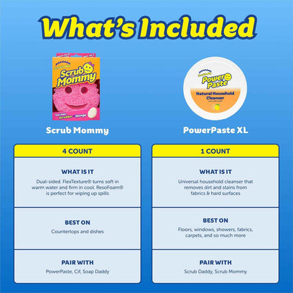 Scrub Sponges & PowerPaste XL Value Pack - 4 Scrub Mommy Multipurpose Dish Sponges & PowerPaste XL All-Purpose Cleaning Paste - Scratch-Free, Multi-Surface Household Cleaning Supplies Kit (5ct)