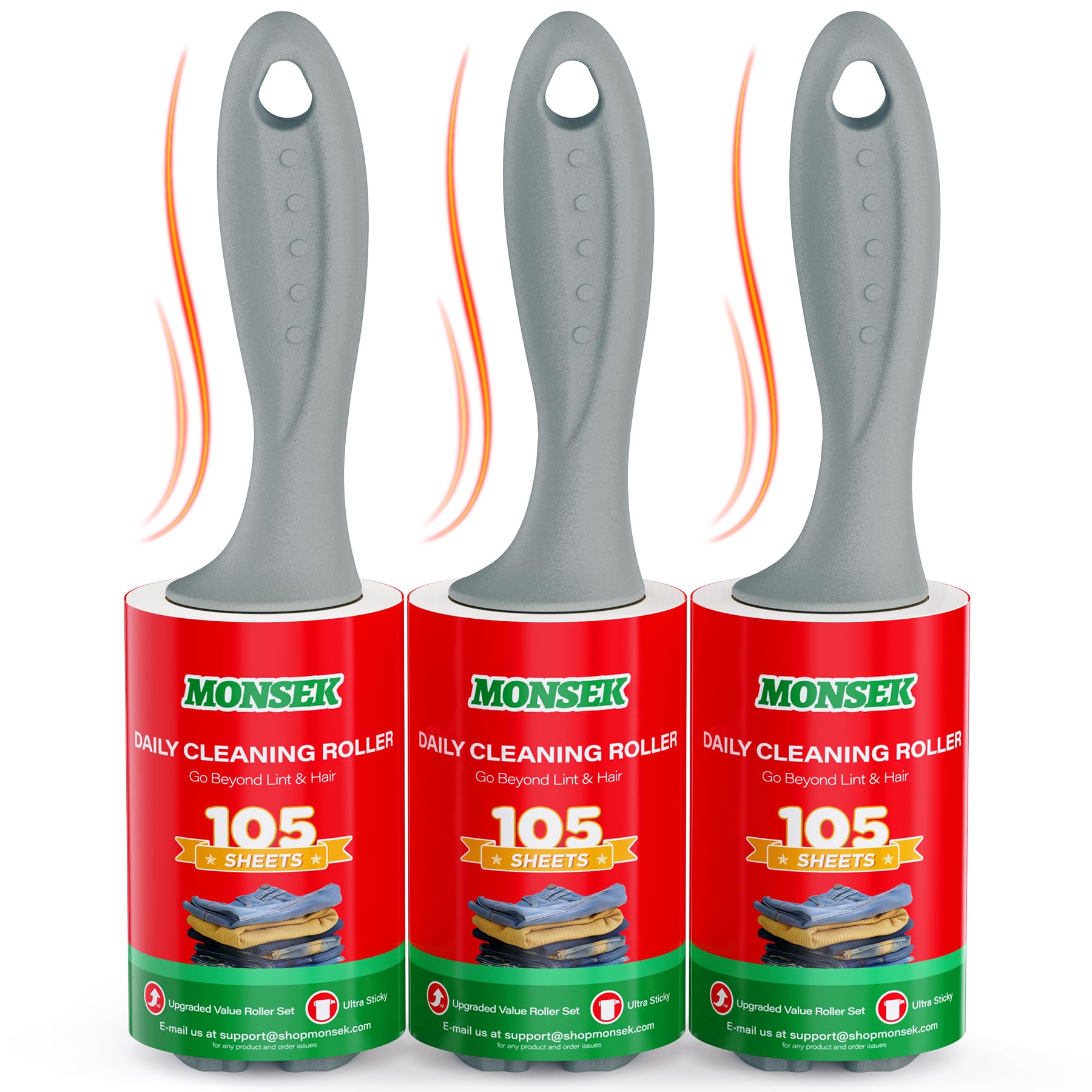 MONSEK 4X Extra Sticky Lint Roller for Pet Hair, Lint Rollers 315 Sheets Mega Value Set, Pet Hair Remover with 3 Upgraded Handle 3 Rollers, Portable Lint Remover for Clothes, Furniture, Dog &amp;amp; Cat Hair