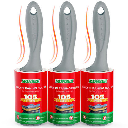 MONSEK 4X Extra Sticky Lint Roller for Pet Hair, Lint Rollers 315 Sheets Mega Value Set, Pet Hair Remover with 3 Upgraded Handle 3 Rollers, Portable Lint Remover for Clothes, Furniture, Dog &amp;amp; Cat Hair
