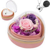 Preserved Real Rose with I Love You Necklace in Heart Shaped Box, Valentines Day Gift for Her, Eternal Flower Christmas Mothers Day Birthday Gifts for Women Mom Wife Girlfriend Grandma
