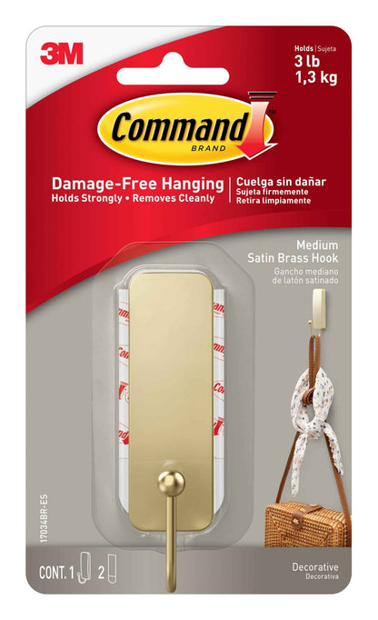 Command Medium Wall Hook, 2 Coat Hooks and 4 Strips, Damage-Free Hanging with Adhesive, No Tools Great for Hanging Home Decor, Holds up to 3 lb