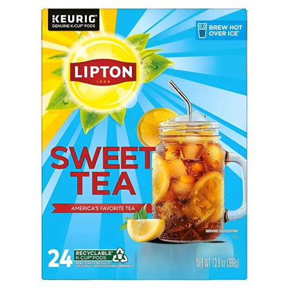 Lipton Southern Sweet Black Tea K-Cup Pods 24-Count Rainforest Alliance Certified Iced Tea for Keurig Coffee Makers with Real Tea Leaves and Natural Sweetness Brew Hot over Ice