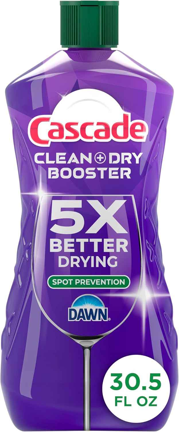 Cascade Rinse Aid Clean & Dry Booster Dishwasher Liquid, Gel & Detergent Pods for Sparkling Clean Dishes, Dishwasher Soap Tablets & Rinse Aid Dry Booster
