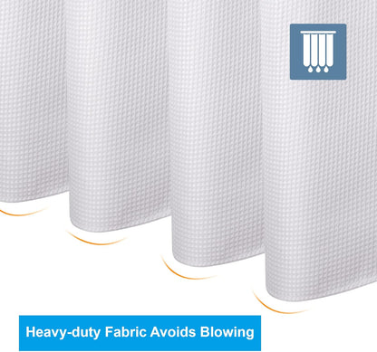 AmazerBath_White_Shower_Curtain_Fabric,_Waffle_Shower_Curtains_for_Bathroom,_Cloth_Shower_Curtain_Heavy_Duty,_Thick_Bathroom_Shower_Curtains_Hotel_Quality,_Premium_Polyester,_72x72_Inches