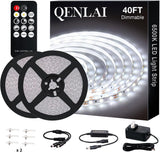 20ft/40ft/66ft White LED Strip Lights, Upgraded 6500K Dimmable Tape Lights with Remote and Plug, 12V 360 LEDs Flexible Sticky Cuttable Led Light Strips for Bedroom Ceiling Kitchen Under Cabinet Lighting