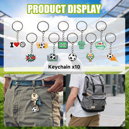 60PCS Soccer Party Favors, Soccer Goodie Bag Stuffers with 10 x 6.5 Inch Bags Keychain Medal Tattoo Sticker Slap Bracelets Whistles, for Kids Soccer Birthday Party Decorations Supplies Souvenirs