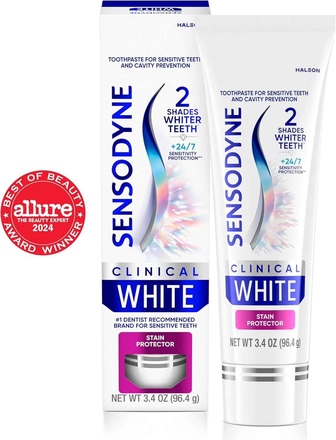 Sensodyne Clinical White Toothpaste Clinically Proven Whitening for Sensitive Teeth, Stain Protector, 3.4 oz