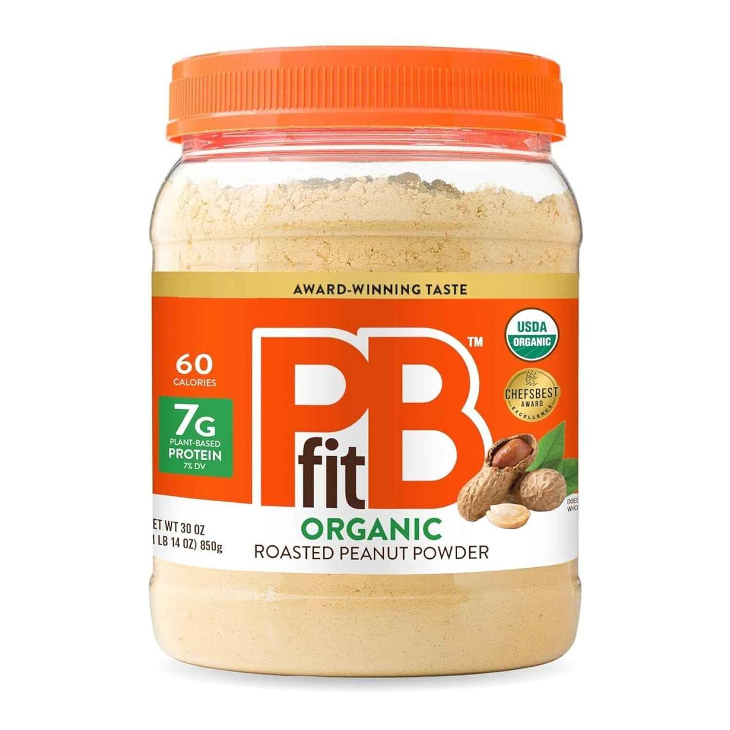 PBfit Organic Peanut Butter Powder, Powdered Peanut Spread from Real Roasted Pressed Peanuts, 7g of Protein 7% DV, Gluten-Free, 60 calories, 87% less fat (Pack of 1)
