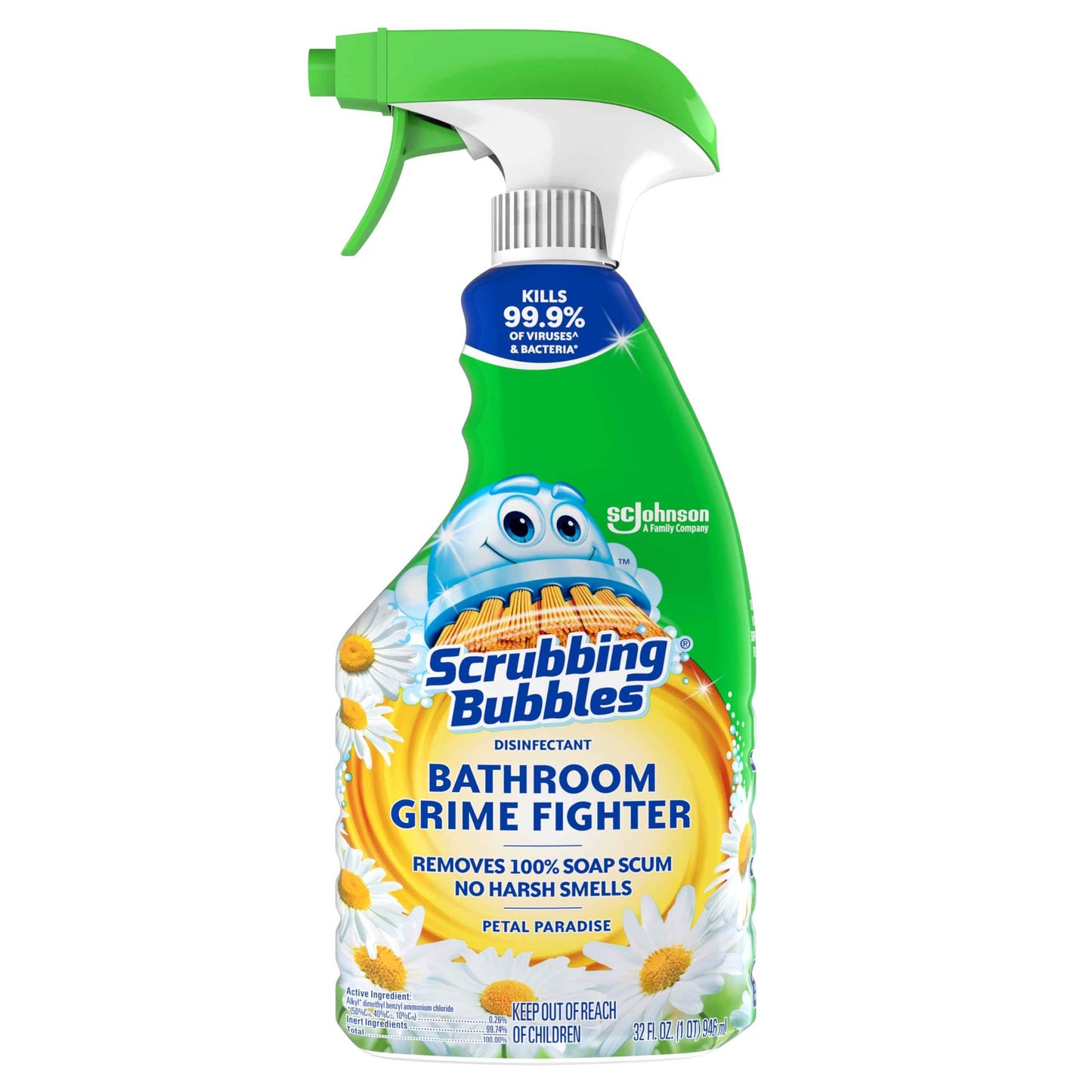 Scrubbing Bubbles Bathroom and Shower Cleaner Disinfectant Spray, Bathroom Grime Fighter, Citrus Scent, 32oz
