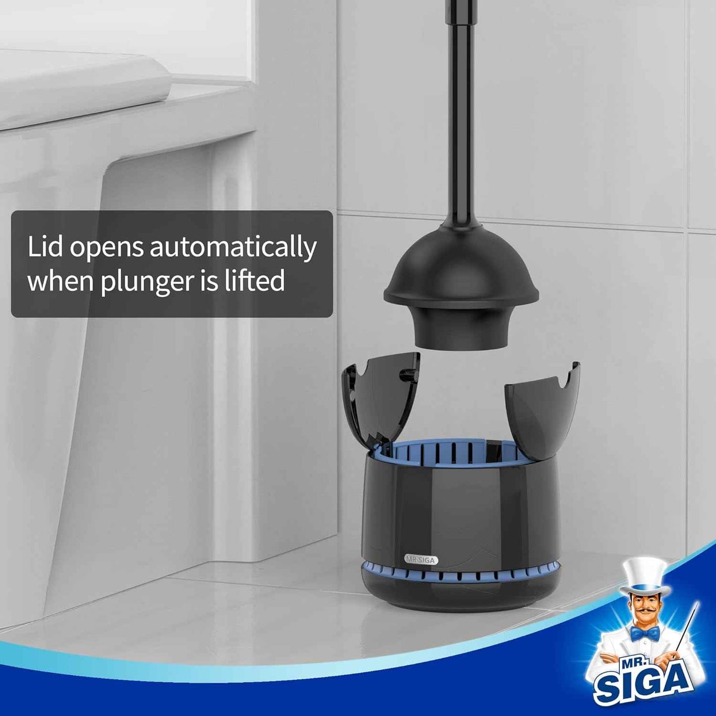 MR.SIGA Toilet Plunger with Holder, Heavy Duty Toilet Plunger and Holder Combo for Bathroom Cleaning