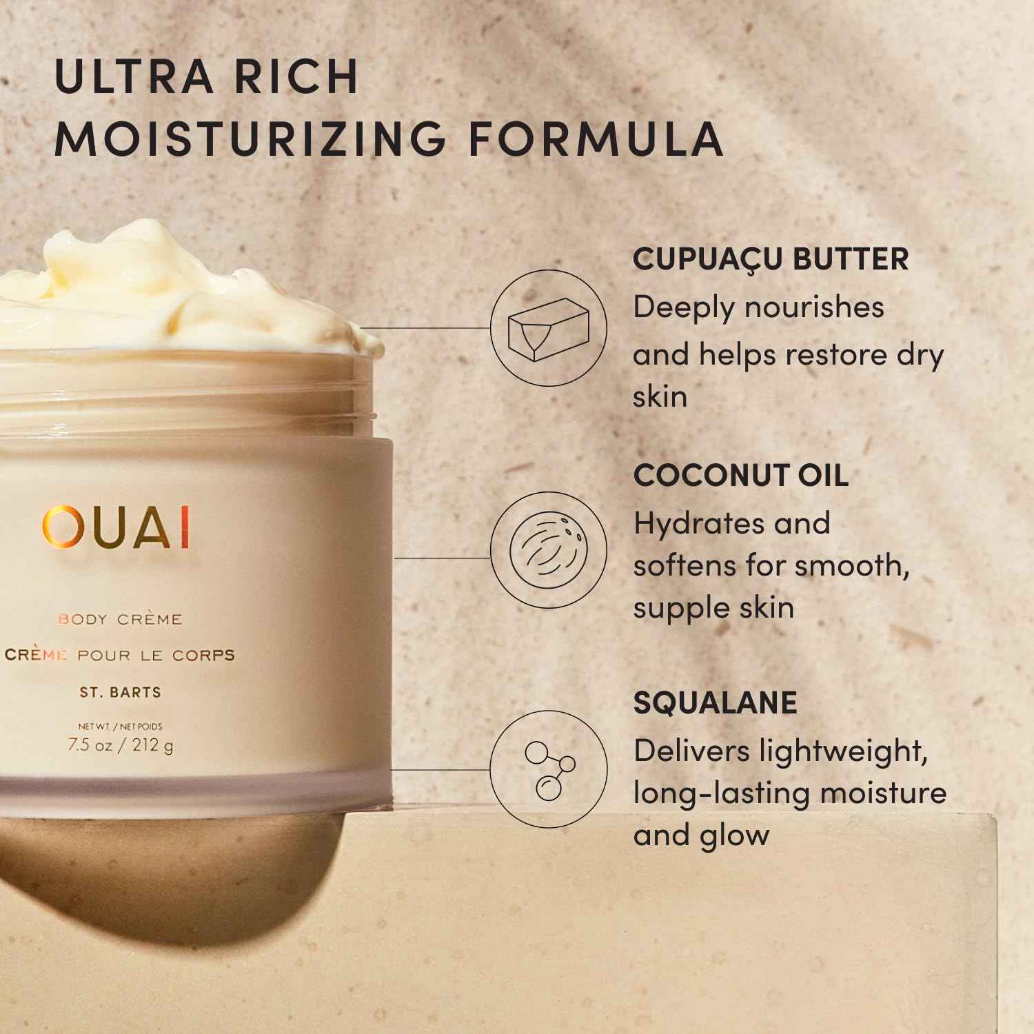 OUAI Body Cream, Hydrating Whipped Body Cream with Cupuaçu Butter, Coconut Oil and Squalane - Softens Skin and Delivers Healthy-Looking Glow - Sulfate-Free Skin Care