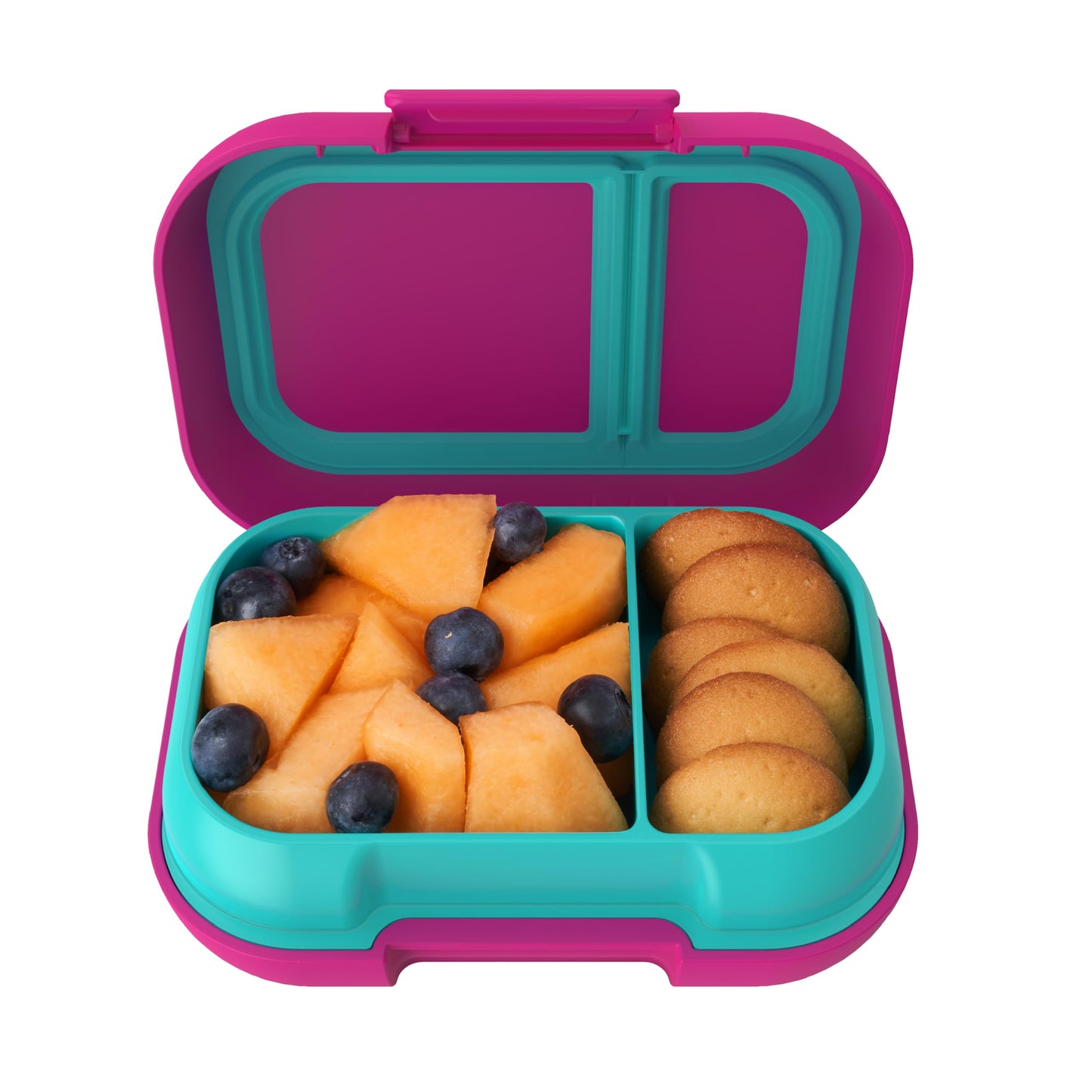 Bentgo Kids Snack - 2 Compartment Leak-Proof Bento Box Container for Snacks and Small Meals, Easy-Open Latch, Dishwasher Safe, BPA-Free for School, Daycare, &amp;amp; Sports - Ideal for Ages 3+ (Fuchsia/Teal)