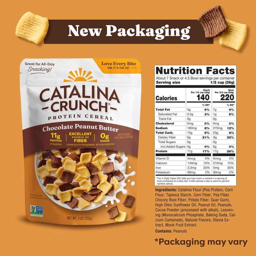 Catalina Crunch Protein Cereal - Sugar Free Breakfast Cereal with 11g of Protein - Gluten Free - Chocolate Peanut Butter - 9 oz. Bag