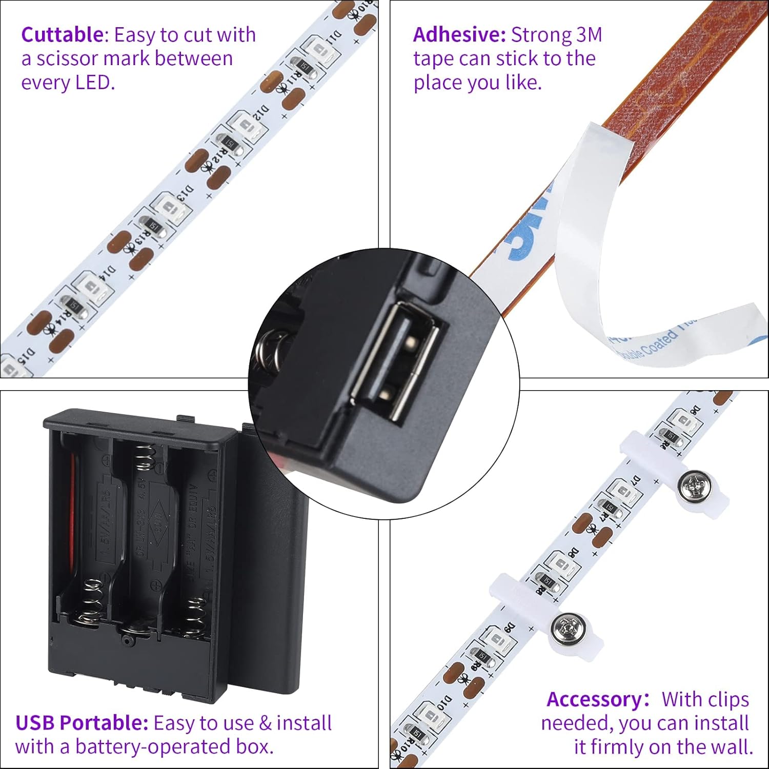 16.4FT/32.8FT_Black_Light/Warm_White/Day_light_Strip_with_USB_Plug_+_Battery_Box,_Adhesive_LEDs_Blacklight_Fixture,_Battery_&_USB_Operated_for_Glow_Neon_Party_Birthday_Glass_Cabinet_Fluorescent_Poster_Fishing_Boat