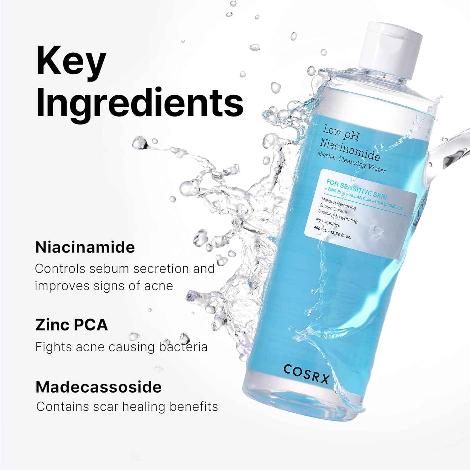 COSRX Low pH Niacinamide Micellar Cleansing Water Daily Mild Facial Cleansing Wash for Sensitive Skin, Sebum control, Korean Skin Care