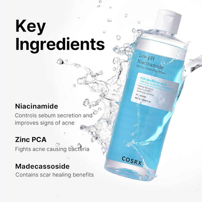 COSRX Low pH Niacinamide Micellar Cleansing Water Daily Mild Facial Cleansing Wash for Sensitive Skin, Sebum control, Korean Skin Care