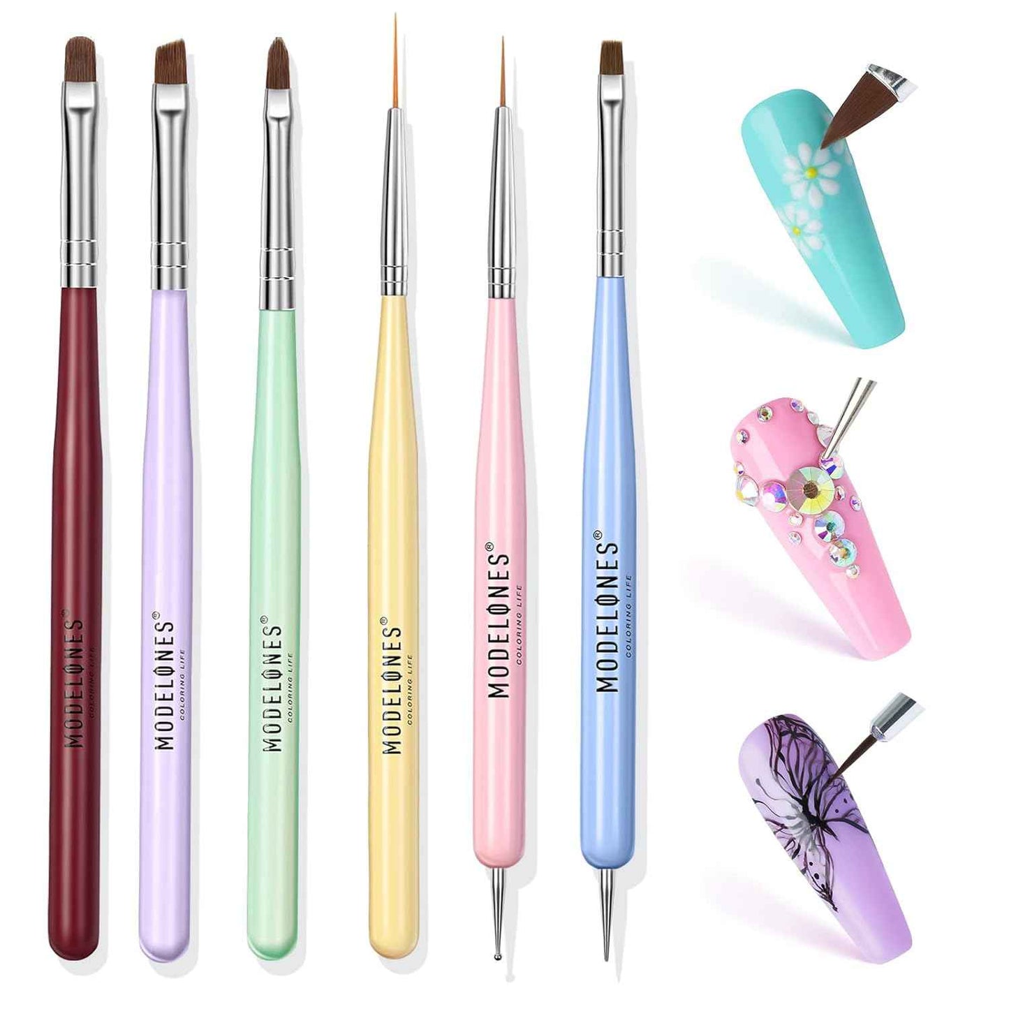 Modelones Set, Nail Brush kit Gel Polish, Extension Gel, Liner, Clean up, Carving, Apex Building, Dotting Pens Professional Tools for Drawing Painting 3D Design Salon & DIY Use