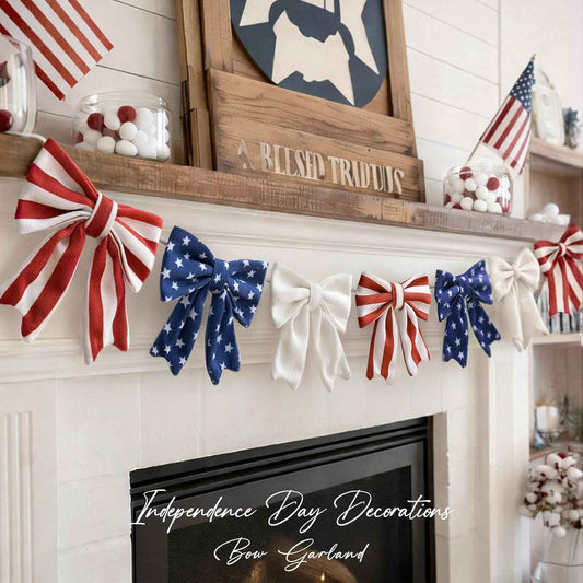 4th of July Decorations - 6.5 Ft Patriotic Bow Garland - Memorial Day Decor - America 250th Anniversary Decoration - Fourth of July Home Party Supplies Independence Day Accessories for Indoor Outdoor
