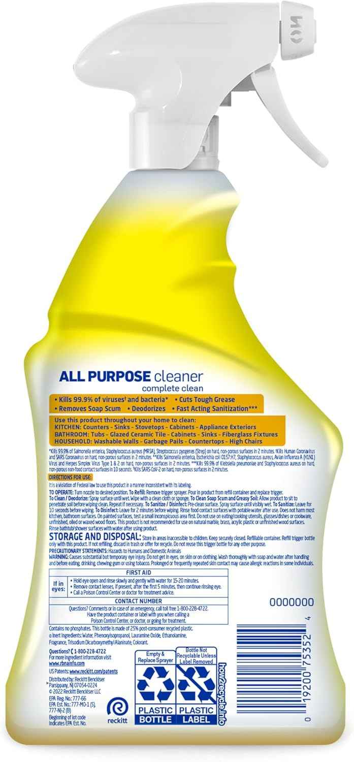 Lysol All Purpose Cleaner Spray, Multi-Purpose Disinfecting Spray, Kitchen & Bathroom Cleaner