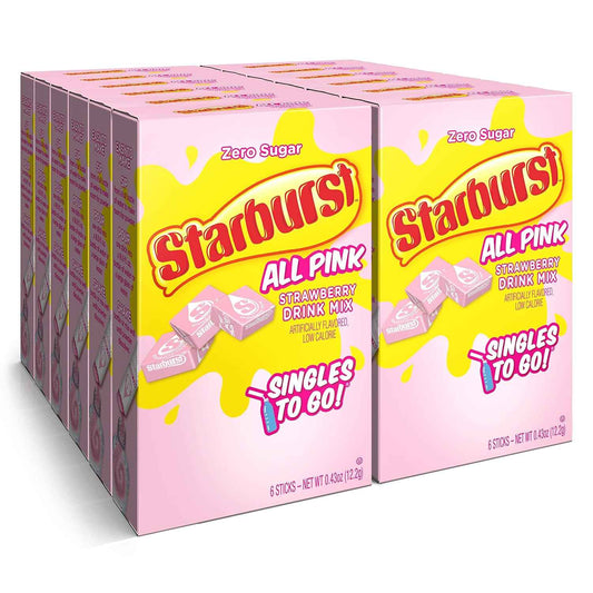 Starburst Singles To Go Strawberry Sugar-Free Drink Mix Sticks for Self-Care Hydration Stations and Home Wellness Rituals