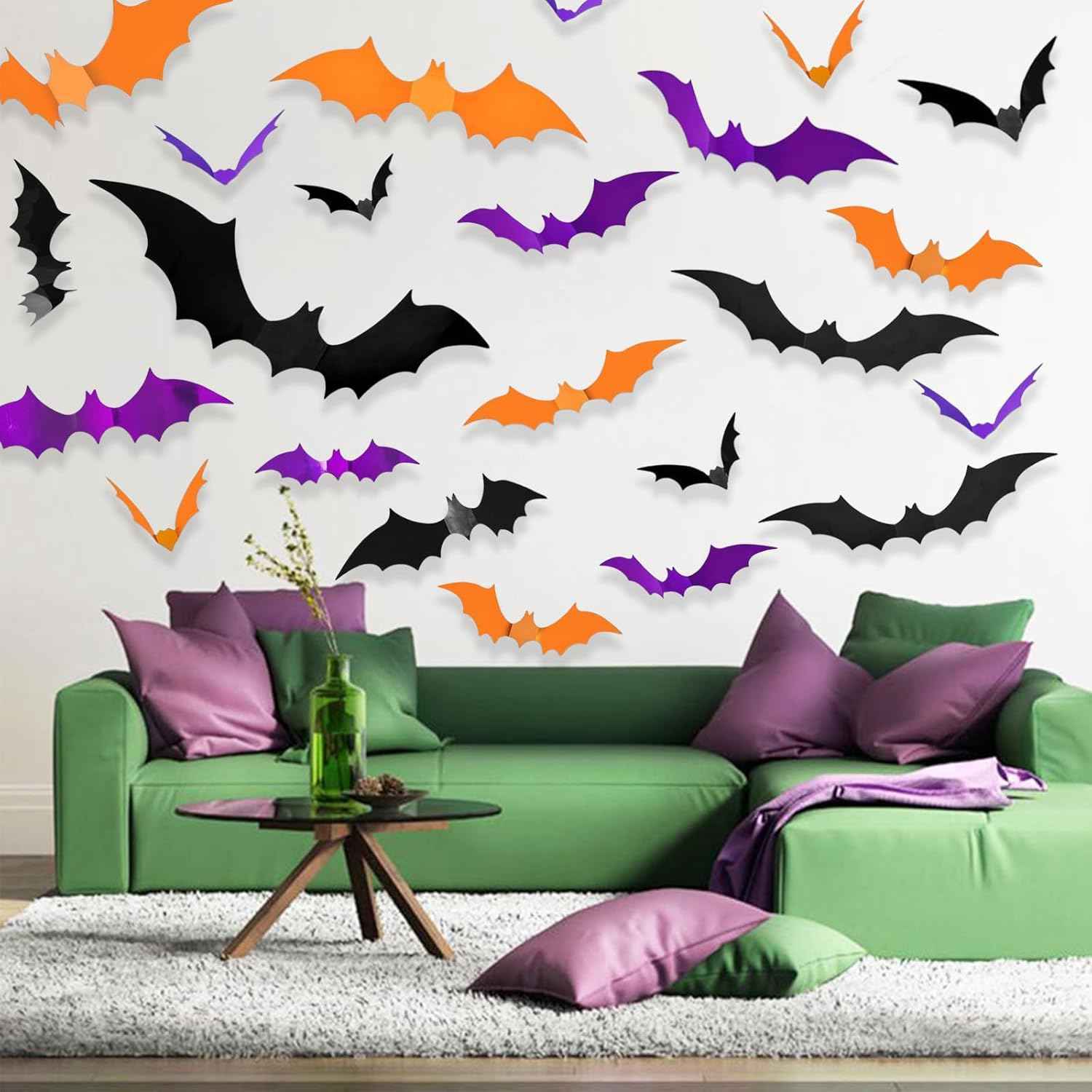 3D Bat Wall Decals – 72 Piece Halloween Home Decor Set with Removable PVC Bats for Indoor Ambiance, Living Room and Bedroom