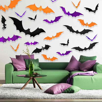 3D Bat Wall Decals – 72 Piece Halloween Home Decor Set with Removable PVC Bats for Indoor Ambiance, Living Room and Bedroom