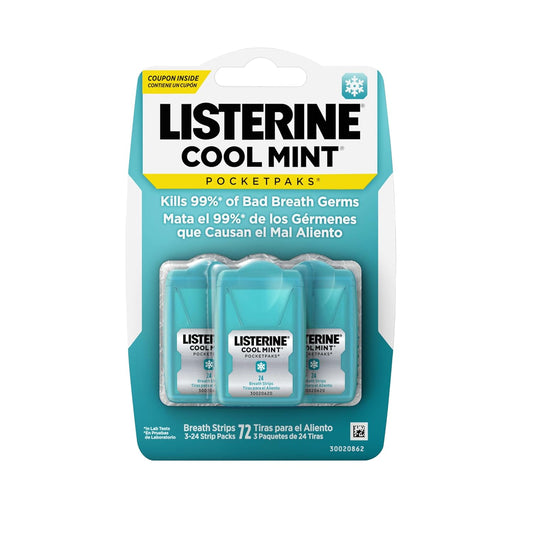 72 total dissolving strips across three 24-strip pocket-sized carrying cases (or single 72-count case)