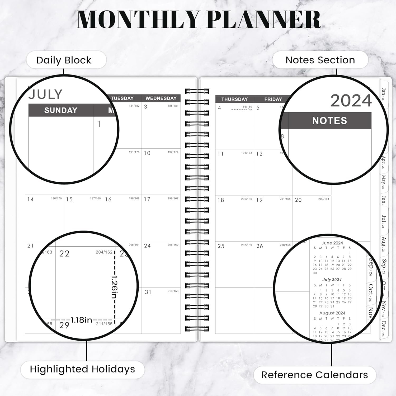 2024-2027_Monthly_Planner/Calendar_-_3_Year_Monthly_Planner_2024-2027,_Jul_2024_-_Jun_2027,_6.3"_x_8.4",_36_Monthly_Planner_with_Tabs,_30_Notes_Pages,_Double-side_Pocket,_Holidays