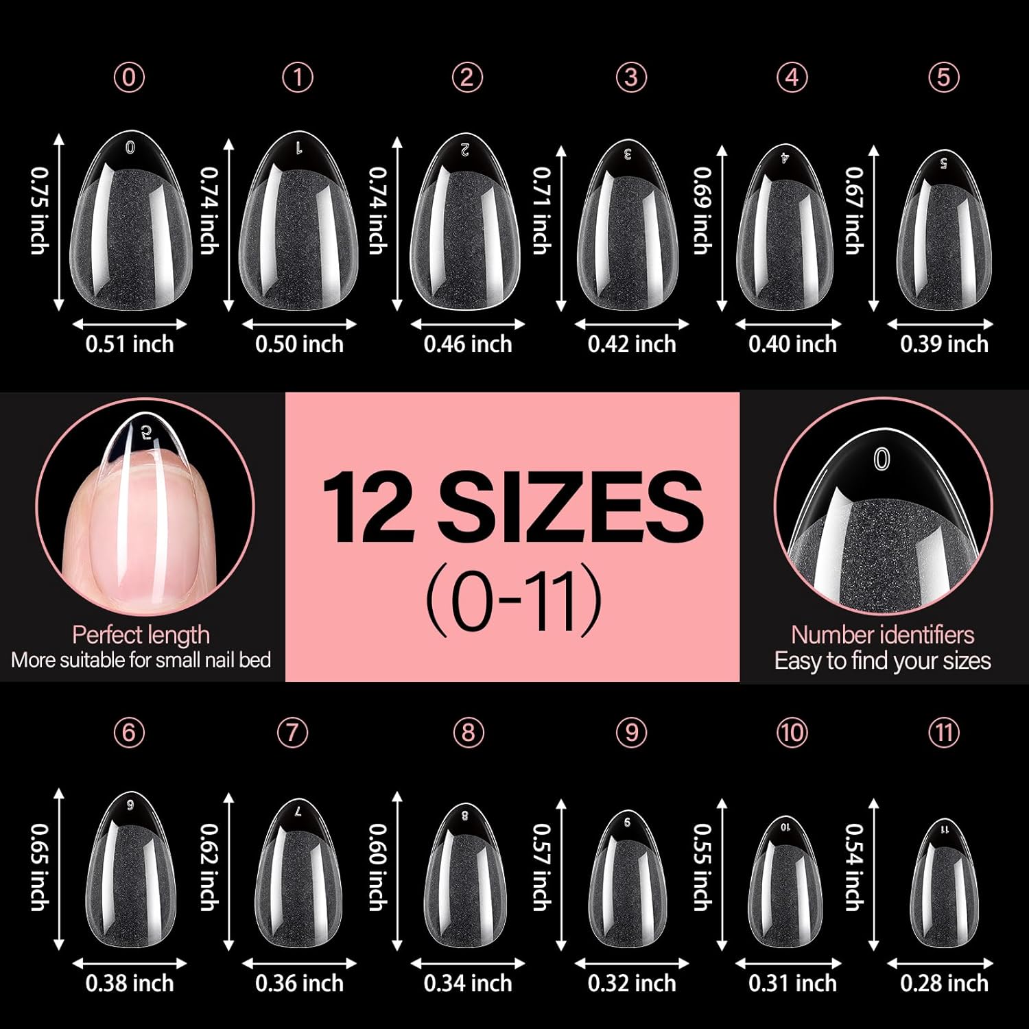 AILLSA_Short_Almond_Nail_Tips_Soft_Gel_Pre-Shaped_Acrylic_Nail_Tips_Half_Matte_Full_Cover_Nail_Tips_Clear_Gelly_Press_on_Flase_Nail_Tips_for_Extension_Nail_Manicure_Home_DIY_216PCS_12Sizes