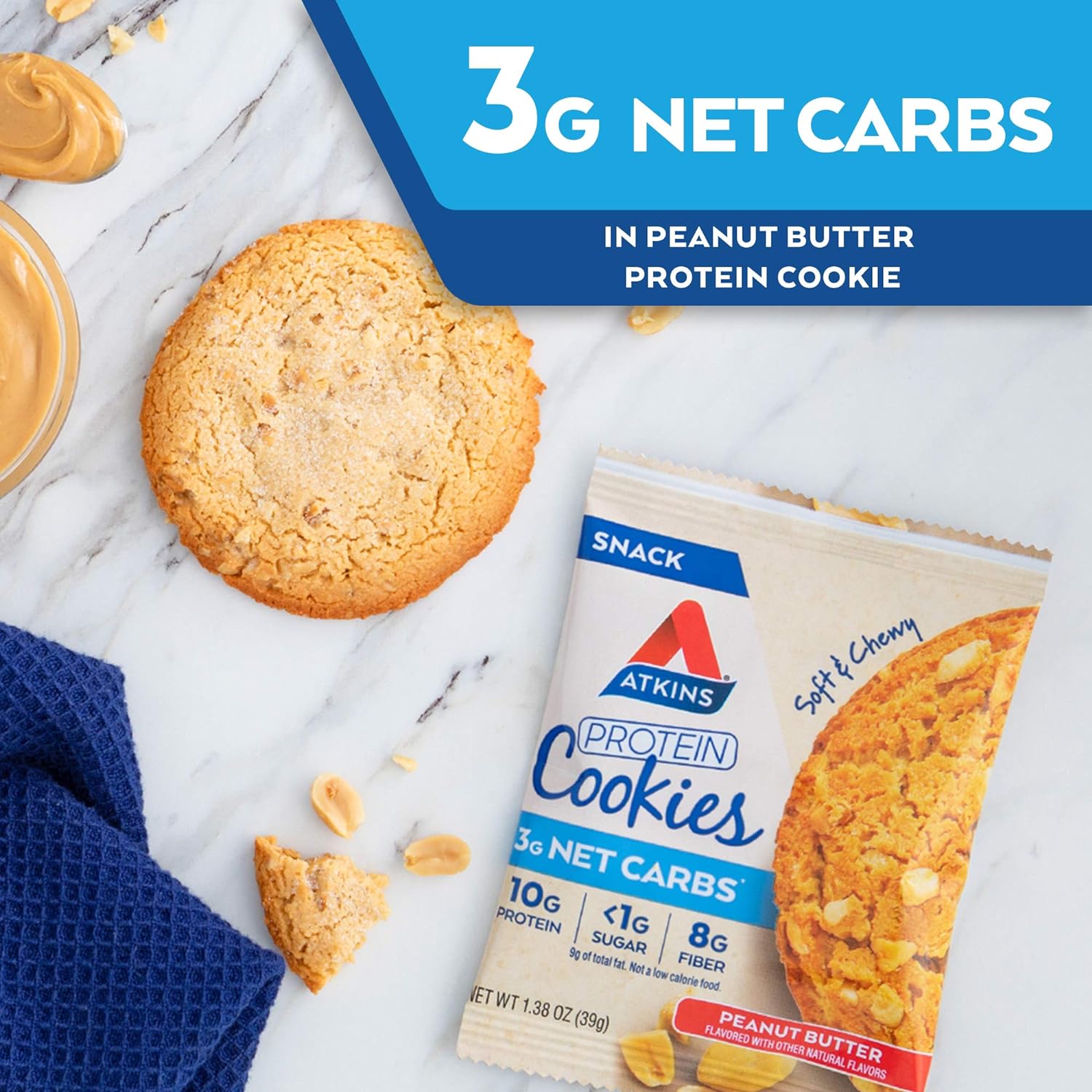 Atkins_Peanut_Butter_Protein_Cookie,_Protein_Dessert,_Rich_in_Fiber,_3g_Net_Carb,_1g_Sugar,_Keto_Friendly,_4_Count_Snack_Biscuit