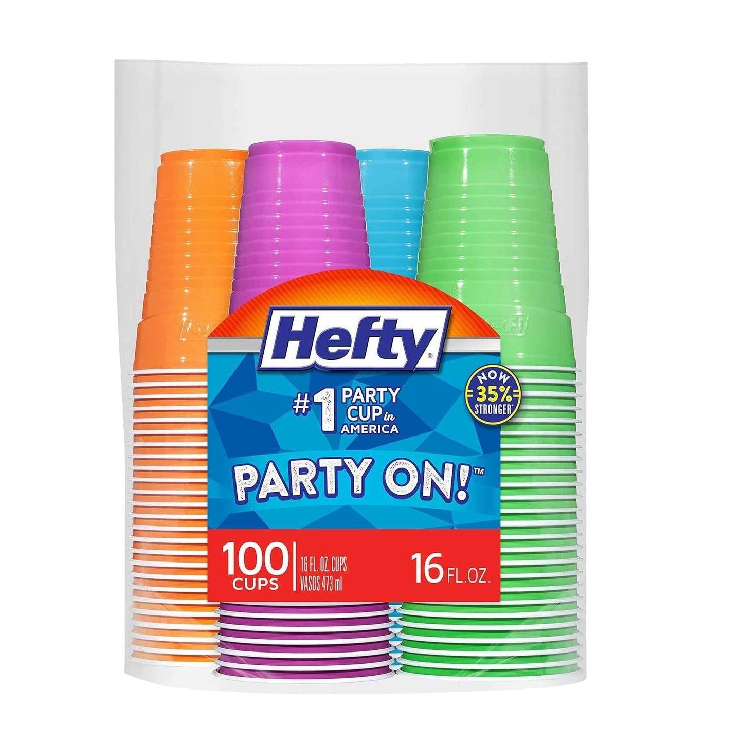 Hefty Party On Disposable Cups – Decorative Fourth of July Entertaining Serveware with Bright Patriotic Color Palette, 76 Pieces